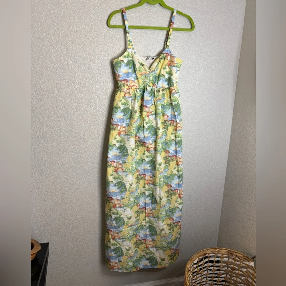 Abercrombie and Fitch Sweetheart Babydoll Maxi Dress Beach Lemon Print NWT